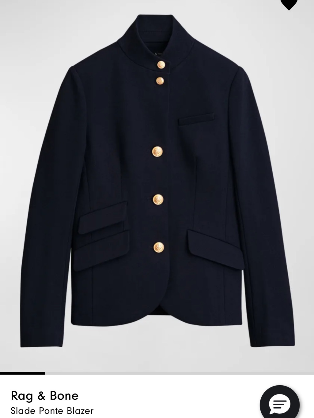 Rag & Bone Navy Military-Inspired “Slade Ponte”Blazer With Gold Buttons